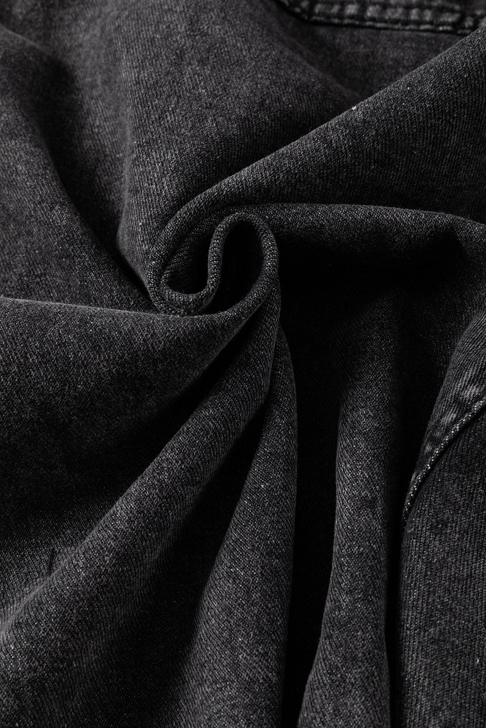 Black Drawstring Hooded Frayed Denim Jacket FZwear
