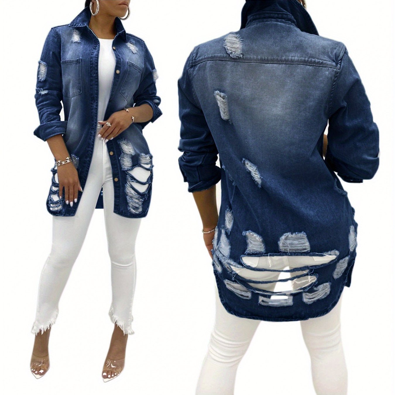 FZ Women's  Perforated And Openwork Features Denim Jacket