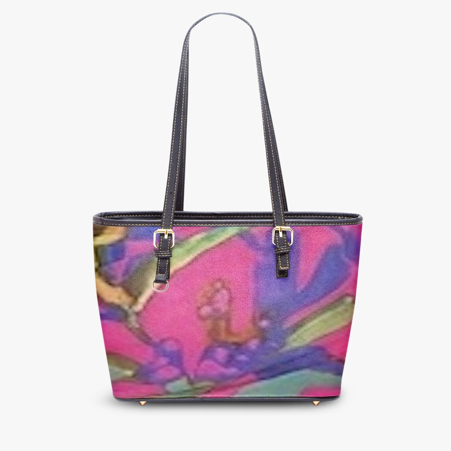 FZ African Flower Print Large Leather Tote Bag JetPrint