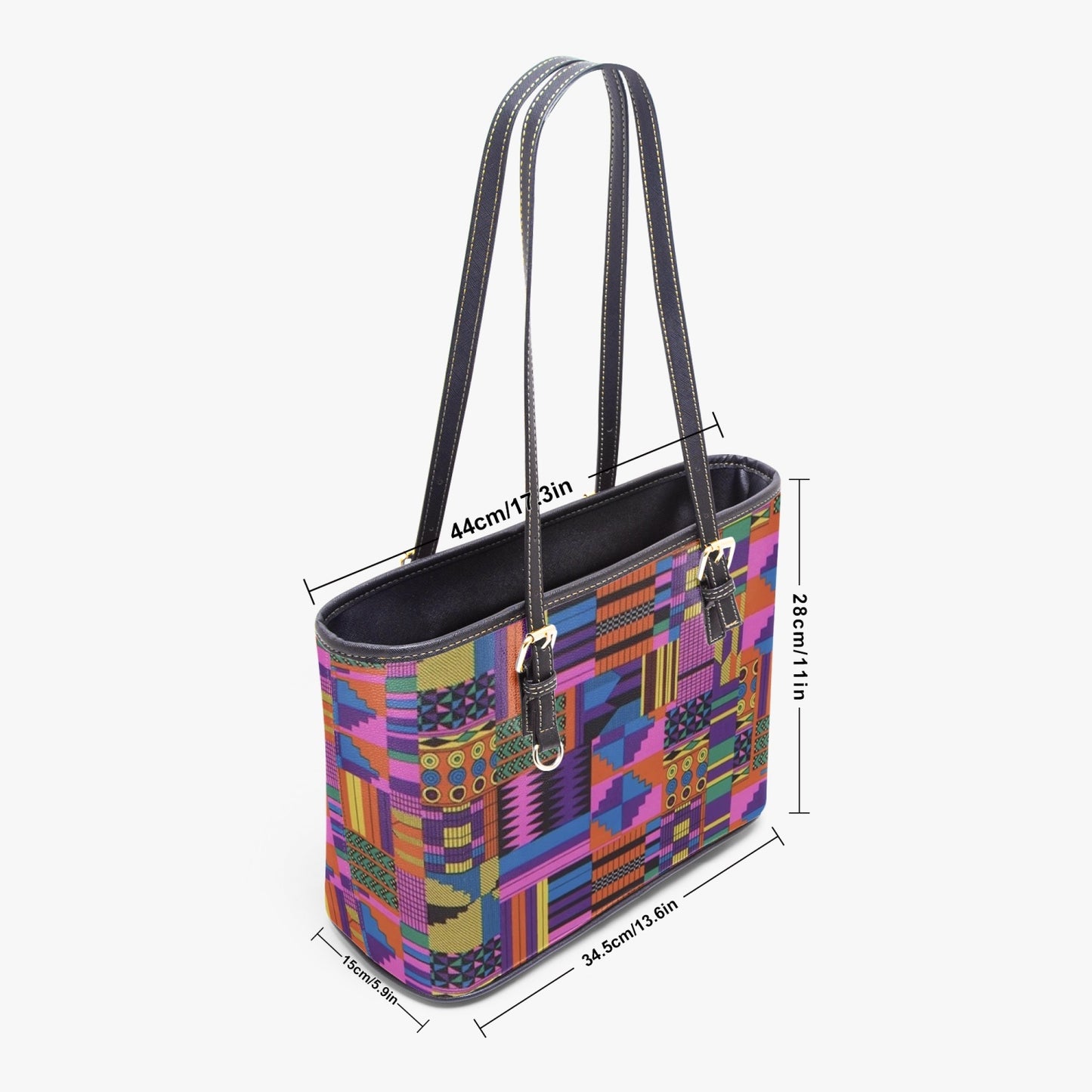 FZ African Print Large Leather Tote Bag JetPrint