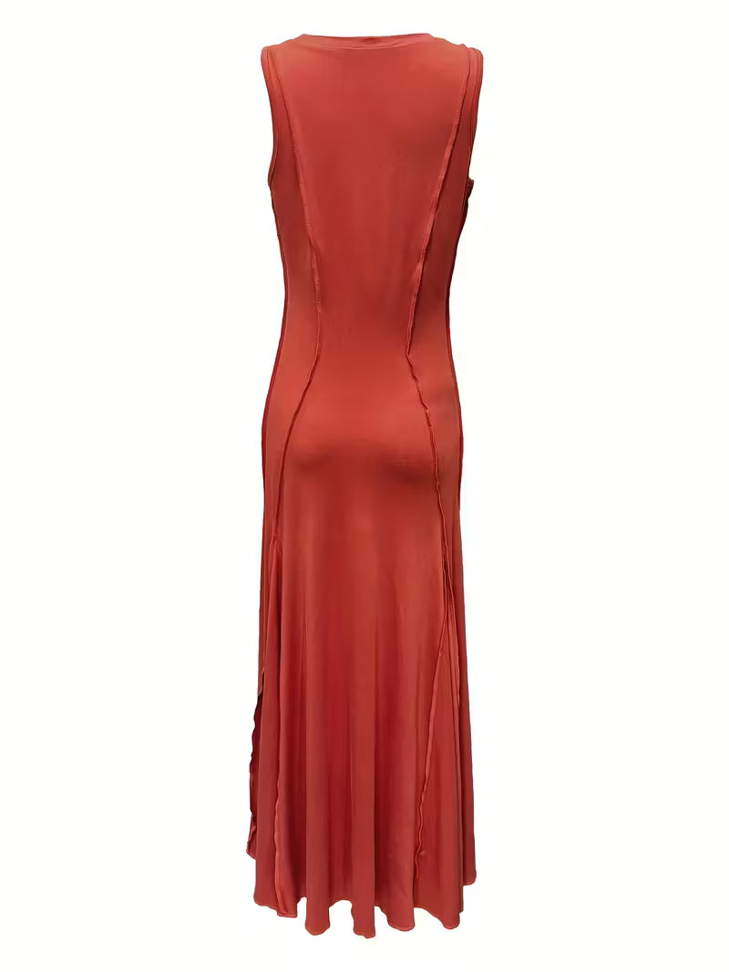 FZ Women's Multi-Piece Patchwork Flared Solid Color Sleeveless U-Neck Sundress