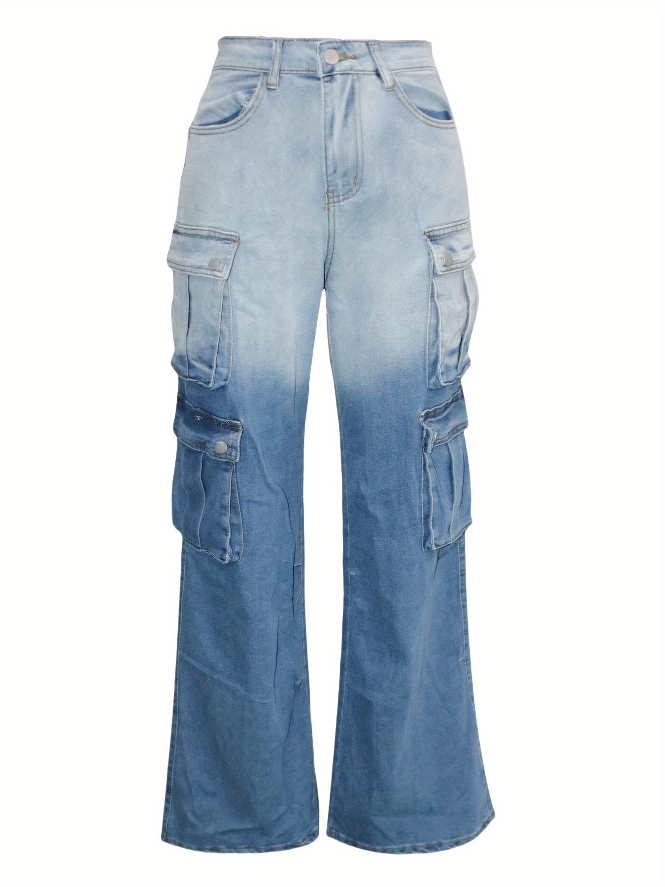 FZ Women'S Street Style Multi-pocket Gradient Cargo Wide-Leg Denim Pants