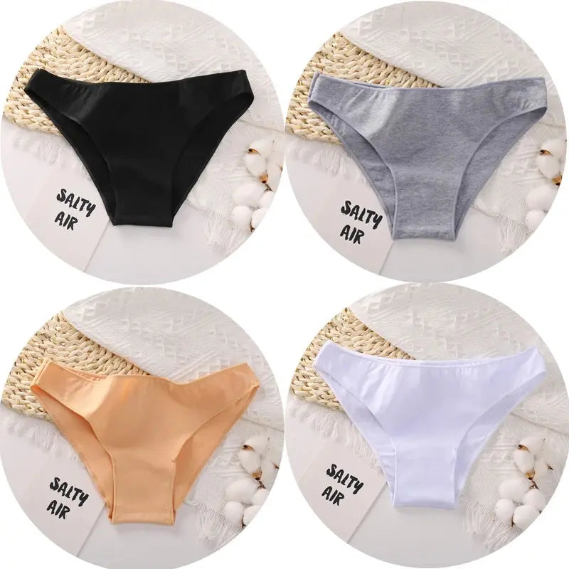 FZ Women's Cotton Sexy Low Waist 4PCS Underwear Set