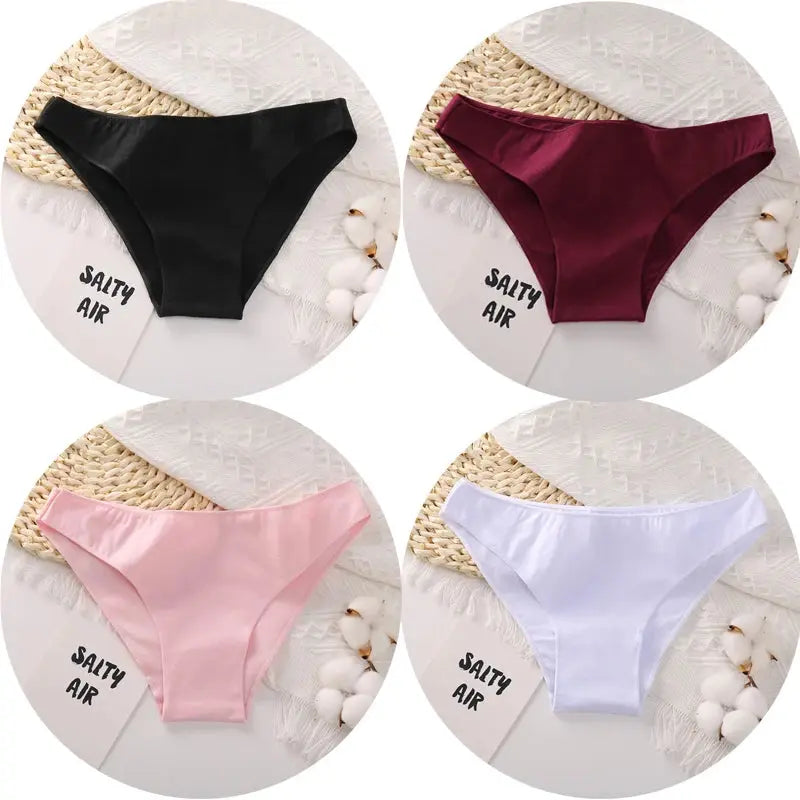 FZ Women's Cotton Sexy Low Waist 4PCS Underwear Set