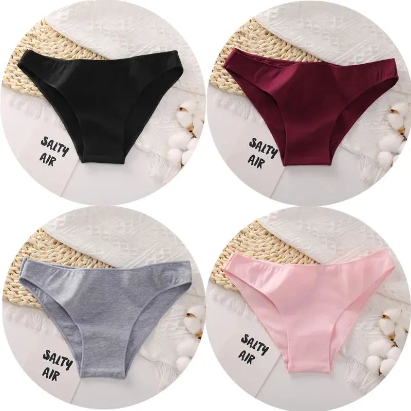 FZ Women's Cotton Sexy Low Waist 4PCS Underwear Set