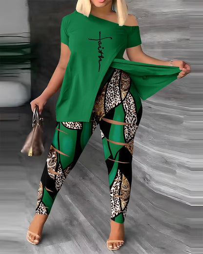 FZ Women's Plus Size Faith Baroque Leopard Print Pants Set