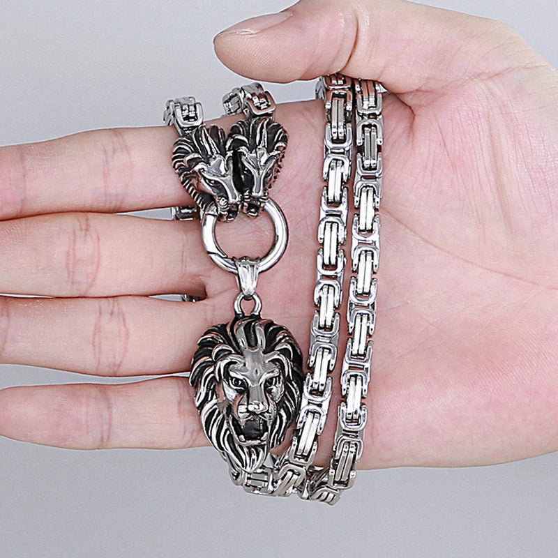 FZ Gothic Lion Head Charm Pendant Stainless Steel Necklace