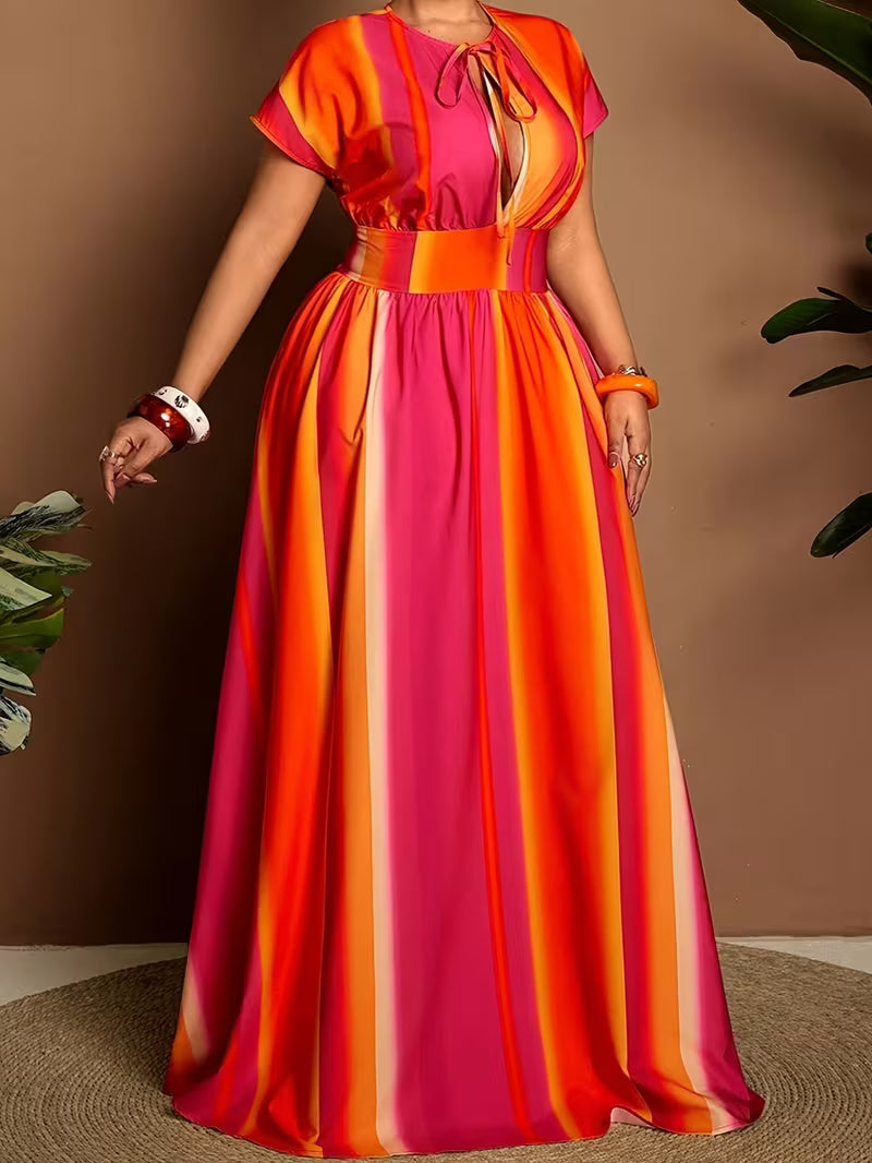 FZ Women's Plus Size Dress V-Neck Short-Sleeved Tie Dress