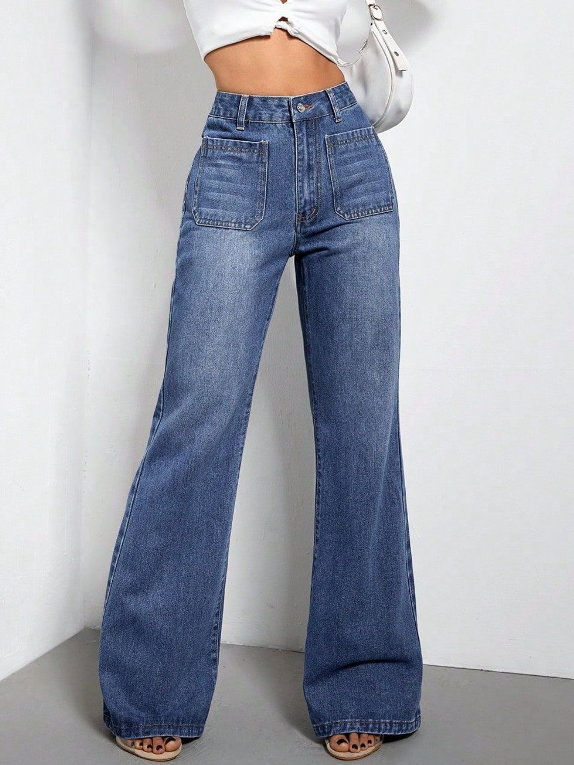 High Waist Bootcut Jeans with Pockets Trendsi