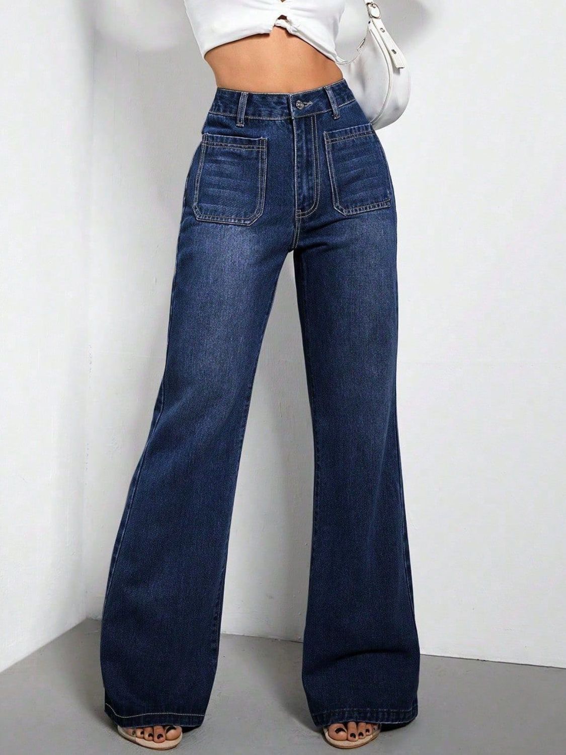 High Waist Bootcut Jeans with Pockets Trendsi