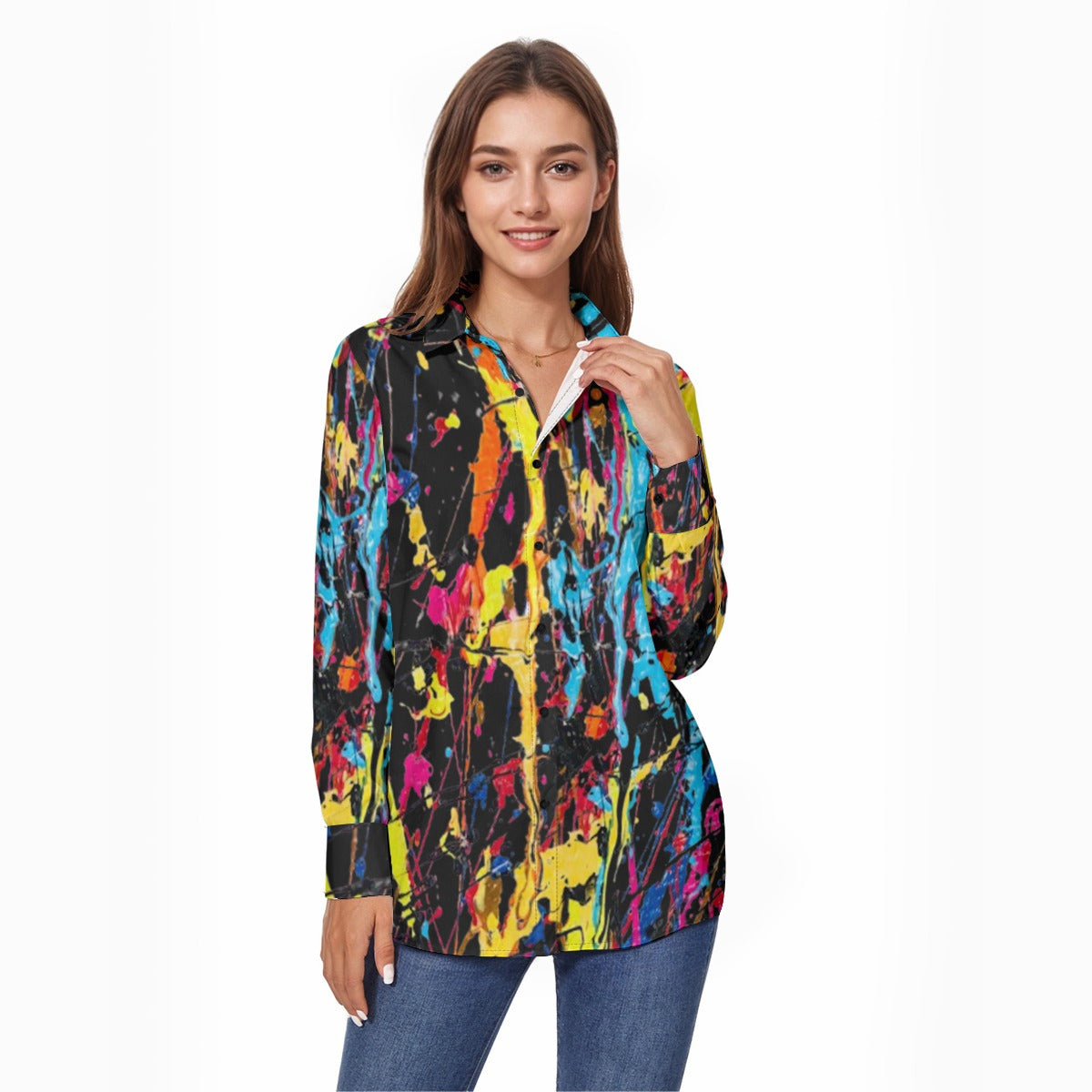 All-Over Print Women's Comfort Shirt With Button|140GSM Slub Cotton