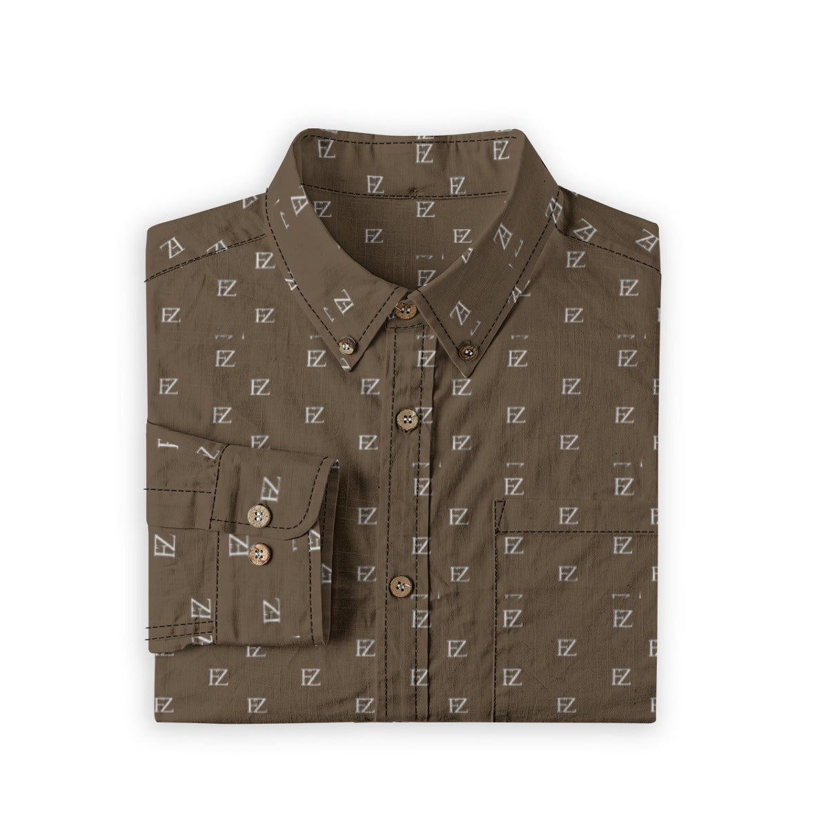 FZ Men's Casual Lapel Long Sleeve Cotton Shirt