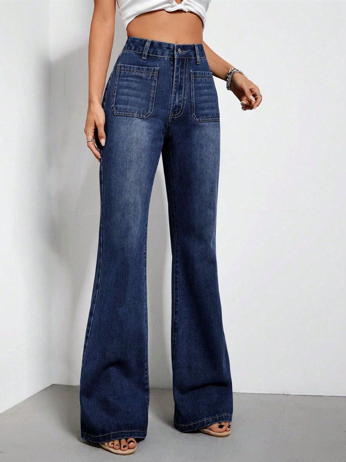 High Waist Bootcut Jeans with Pockets Trendsi