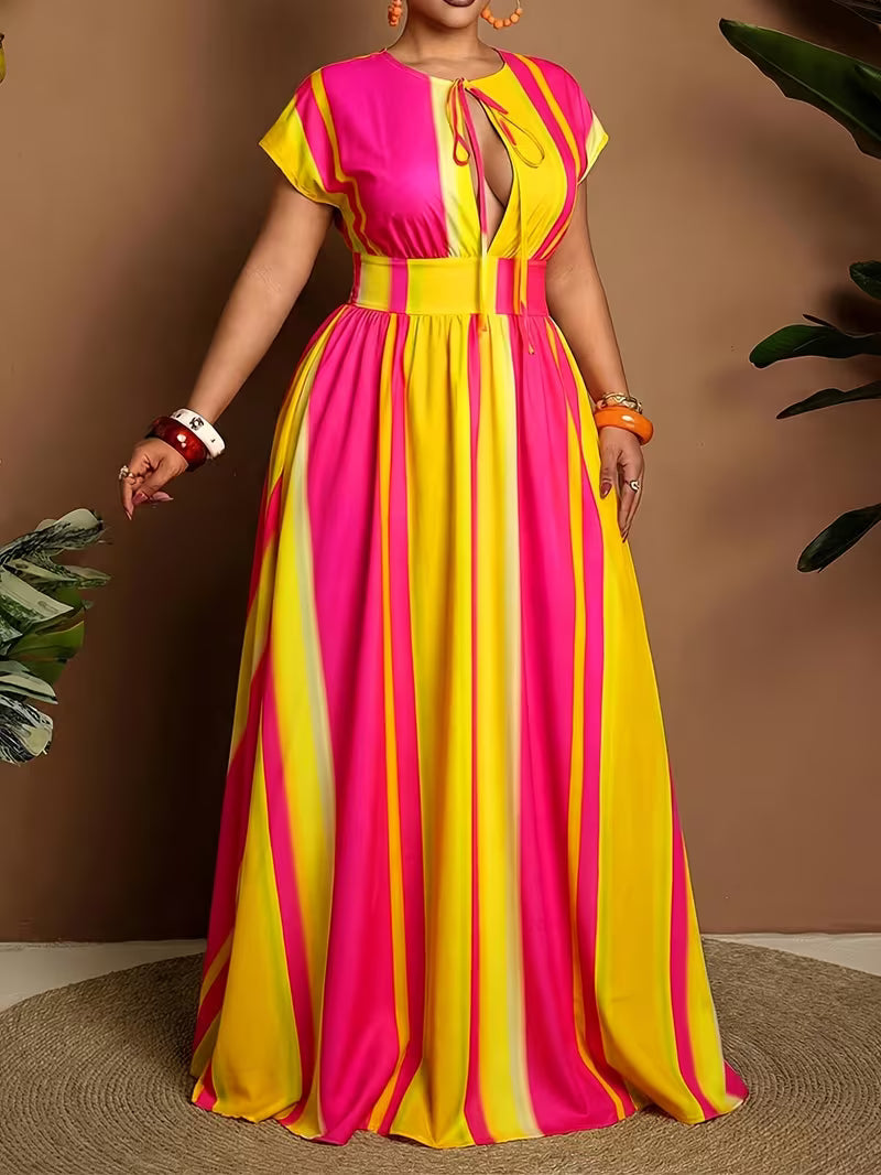 FZ Women's Plus Size Dress V-Neck Short-Sleeved Tie Dress