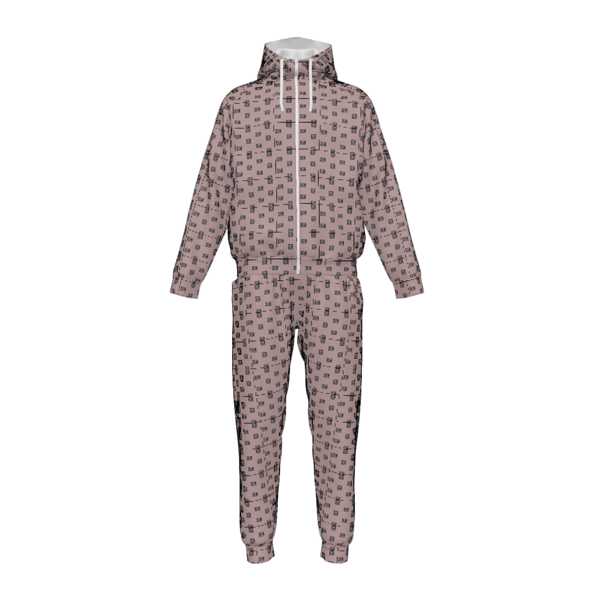 Custom Men's Zipper Hood Coat Top & Pants Set Without Pocket
