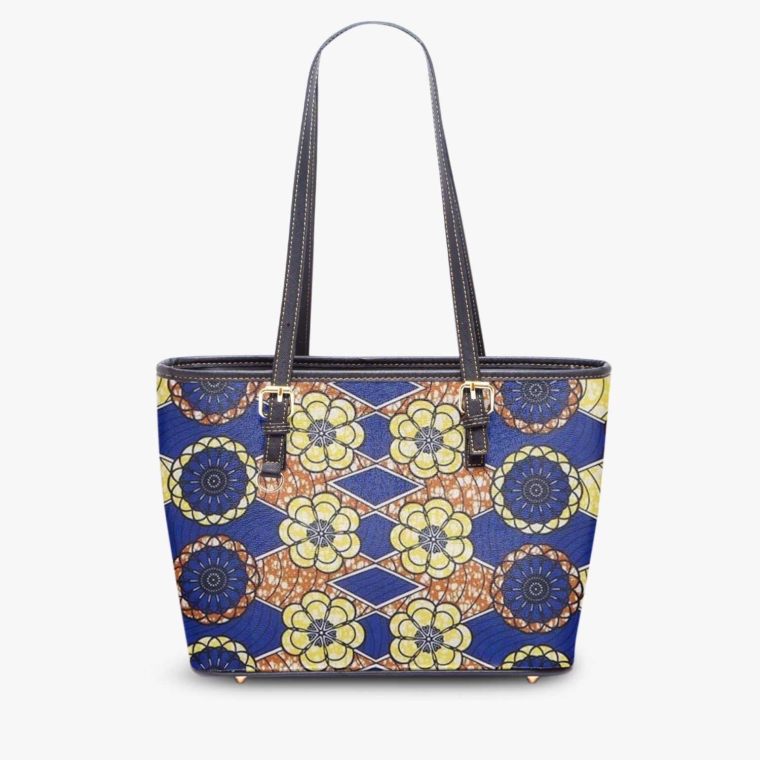 FZ African Print  Large Leather Tote Bag JetPrint
