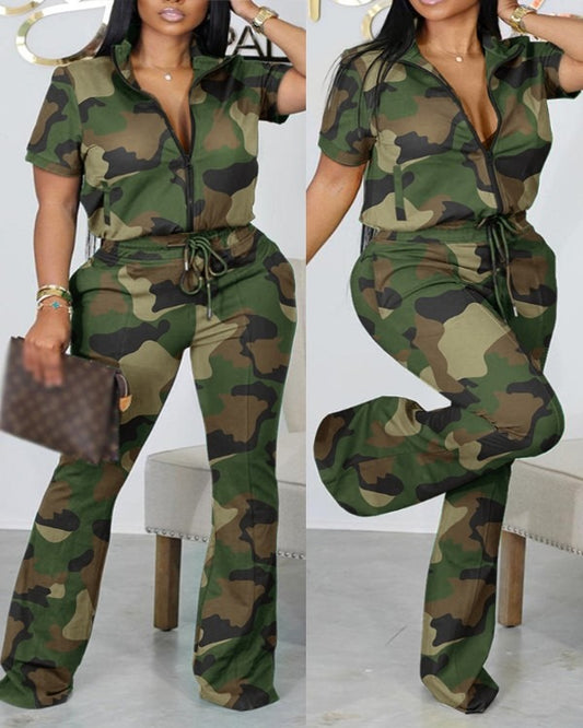FZ Women's Plus Size Camouflage Print Pants Suit