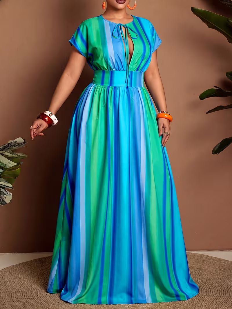 FZ Women's Plus Size Dress V-Neck Short-Sleeved Tie Dress