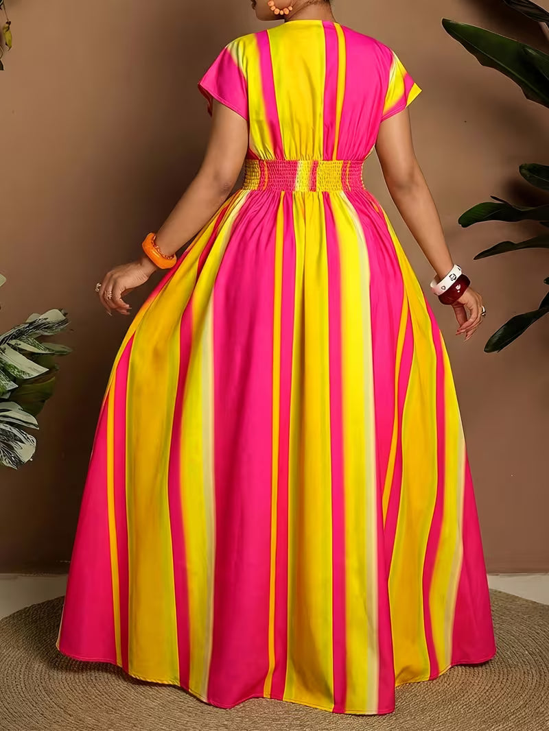 FZ Women's Plus Size Dress V-Neck Short-Sleeved Tie Dress
