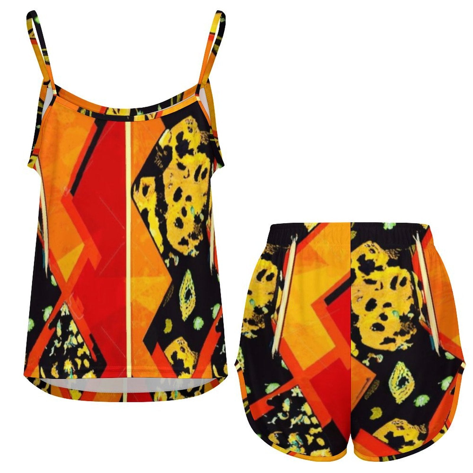 FZ Women's African Print Spaghetti Strap Shorts Pajama Suit