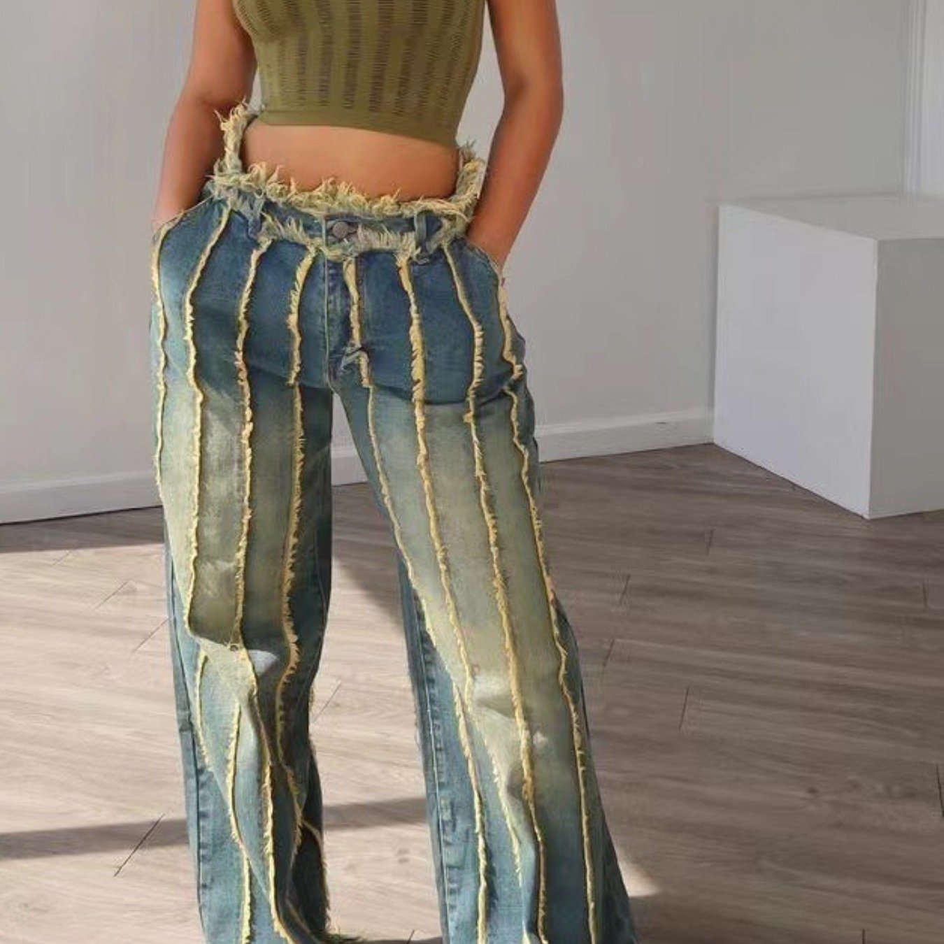 FZ Women's Stretch Slim Fit Straight Leg Non-See-Through Denim Pants