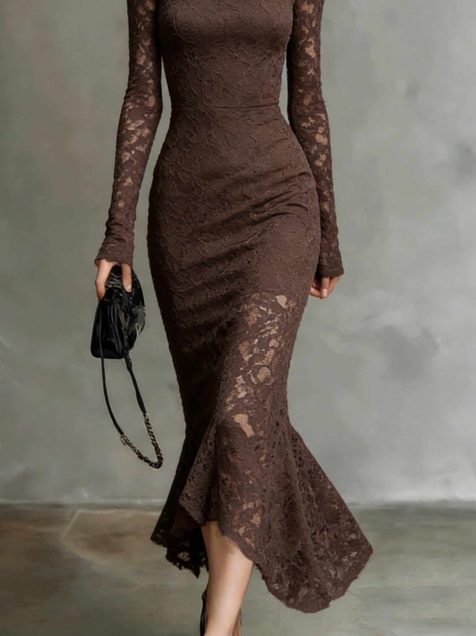 FZ Women's Stretch Lace Waist-Defining Fit Mermaid Dress