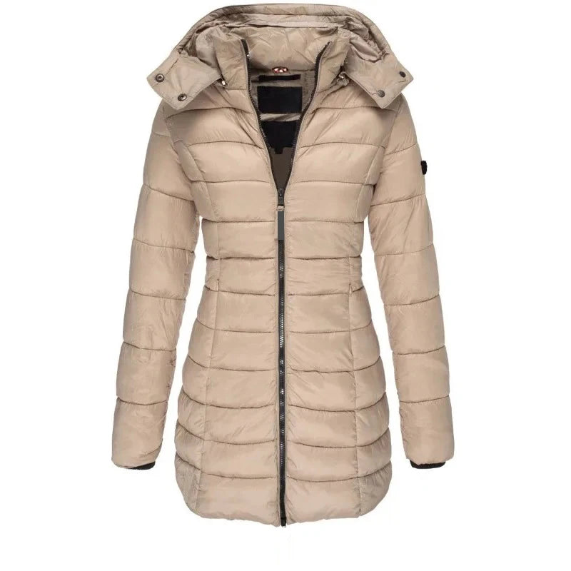 FZ Women's Parkas Zippers Solid Long Sleeve Padded Puffer Jacket