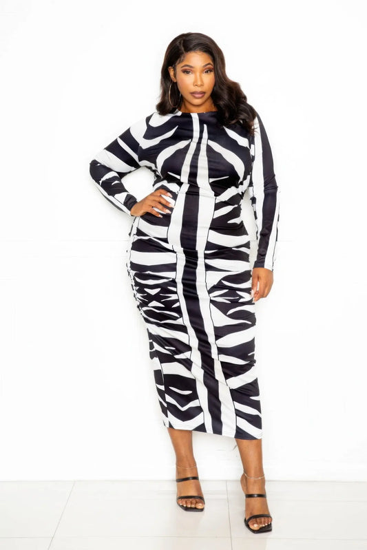 Animal print ruched bodycon dress CCWHOLESALECLOTHING