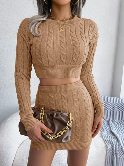 Autumn Winter Casual Twist Cropped Baring Sweater Hip Skirt Women Clothing BAGIISA