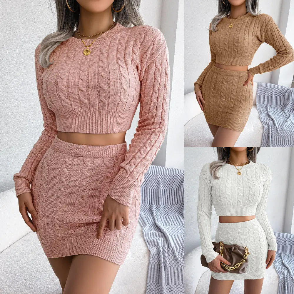 Autumn Winter Casual Twist Cropped Baring Sweater Hip Skirt Women Clothing BAGIISA