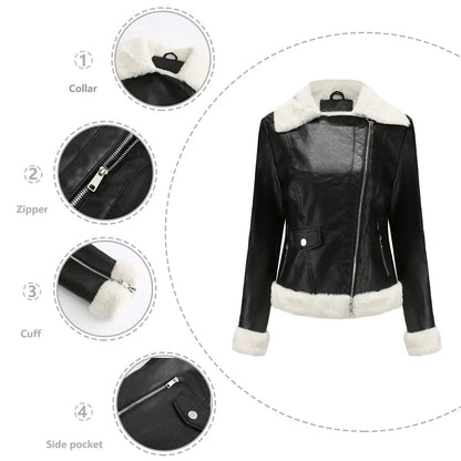 Autumn Women Fur Jackets Warm Long-sleeved Lapel Casual Jacket Coats Winter Zipper Slim Fits Velvet Short Leather Jacket Coats FZwear