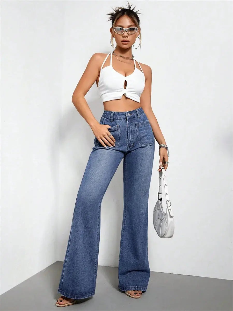 Benuynffy Vintage High Waisted Jeans Women's American Basic Straight Loose Denim Trousers Street Casual Mom Flared Pants FZwear