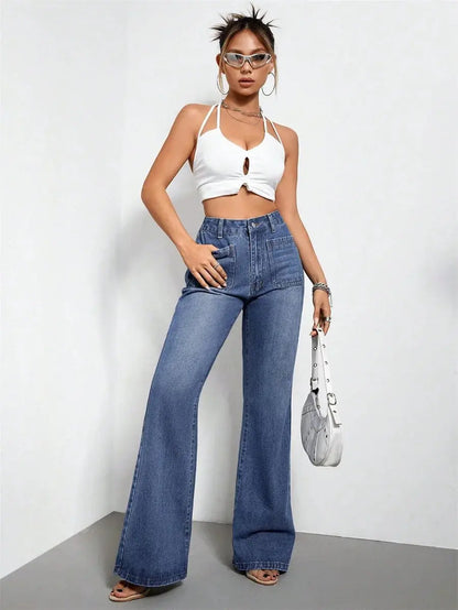 Benuynffy Vintage High Waisted Jeans Women's American Basic Straight Loose Denim Trousers Street Casual Mom Flared Pants FZwear