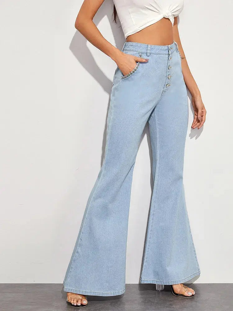 FZ Women's High Waist Button Fly Flare Wide Leg Denim Pants - FZwear