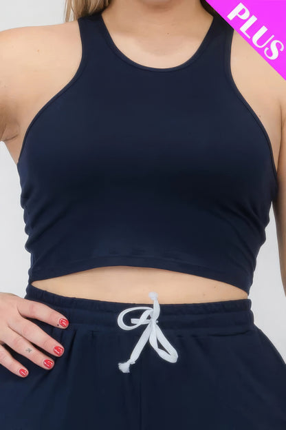 Plus Size Crop Tank Top & Ruched Pants Set CCWHOLESALECLOTHING