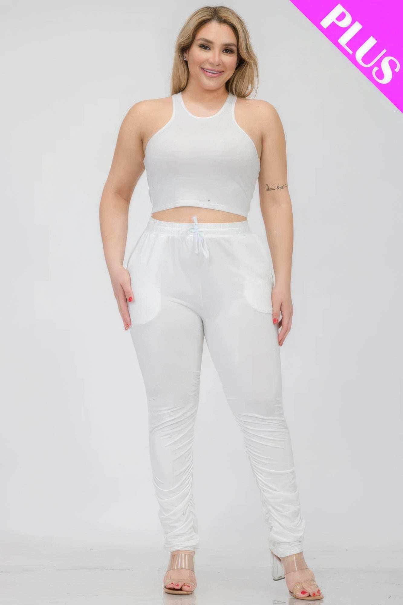 Plus Size Crop Tank Top & Ruched Pants Set CCWHOLESALECLOTHING