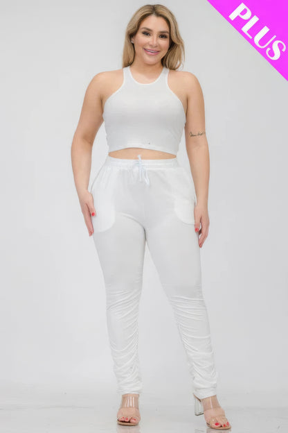 Plus Size Crop Tank Top & Ruched Pants Set CCWHOLESALECLOTHING