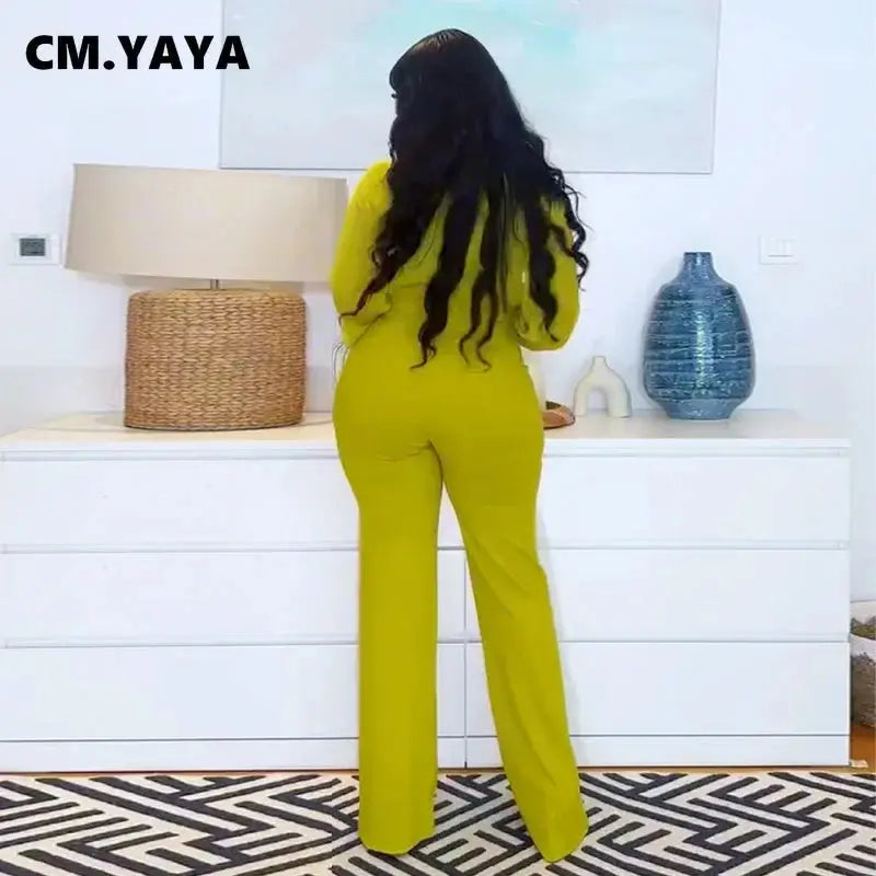 CM.YAYA Street Women's Set Long Sleeve Bowknot Neck Blouse and Wide Leg Pants Elegant 2024 Fashion Two 2-Piece Set Outfits FZwear