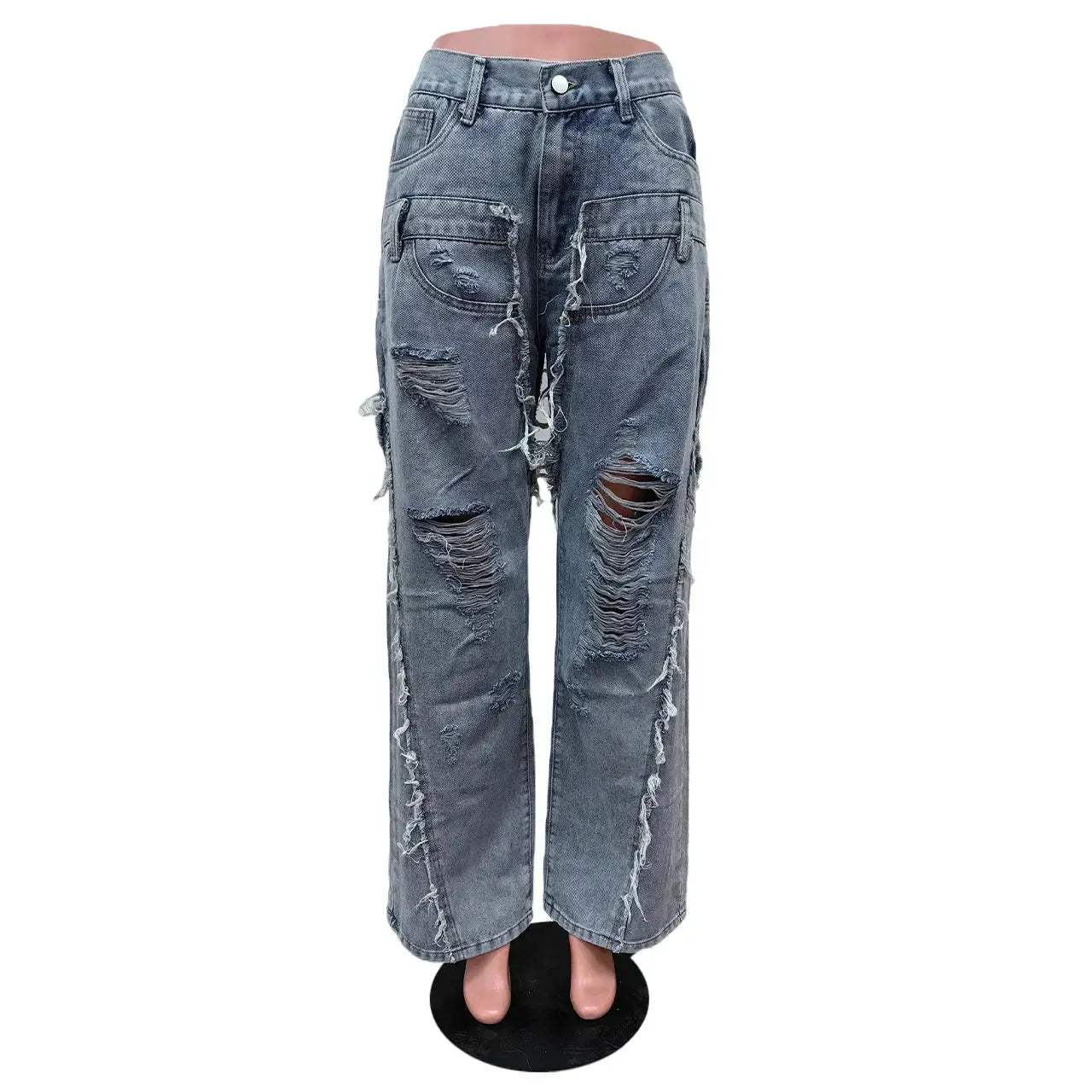 Casual Ripped Cargo Y2K Denim Pants with Pocket Streetwear Jeans High Waist Trousers 2023 Women Winter Clothe Ripped Baggy Pants FZwear