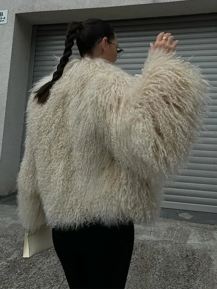 Chic Fluffy Faux Fur Women's Warm Cropped Coat Elegant Long Sleeve Thick Thermal Furry Jacket 2024 New Winter Fashion Streetwear FZwear