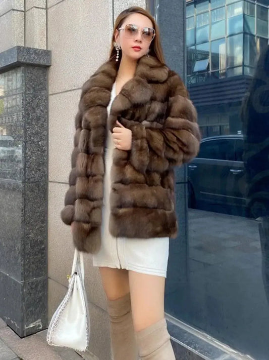 DEAT Fashion Faux Fur Coat Women's Lapel Loose Patchwork Long Sleeves Brown Plush Imitation Mink Jacket Winter 2024 New 7AB6367 FZwear