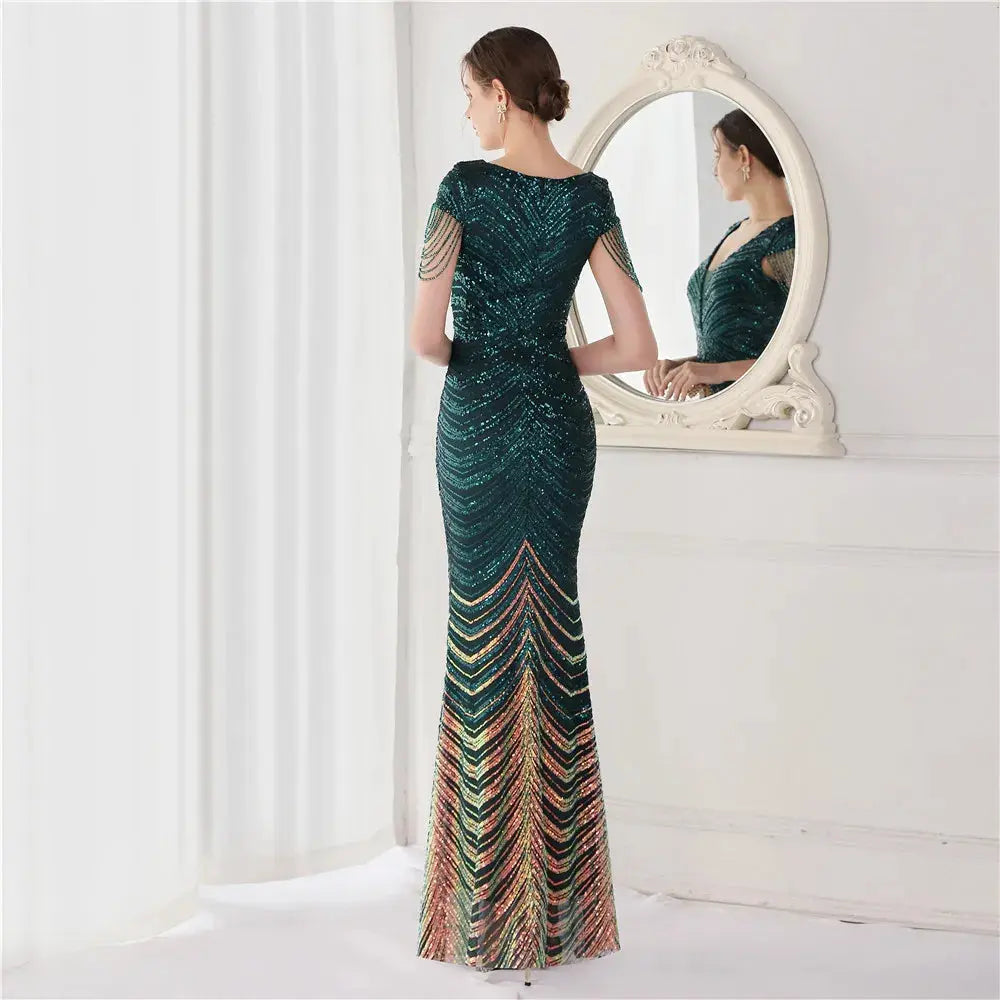 DEERVEADO Elegant V Neck Mermaid Evening Dress Long Luxury Beads Women Evening Party Dresses 2023 New Formal Dress 19085 FZwear