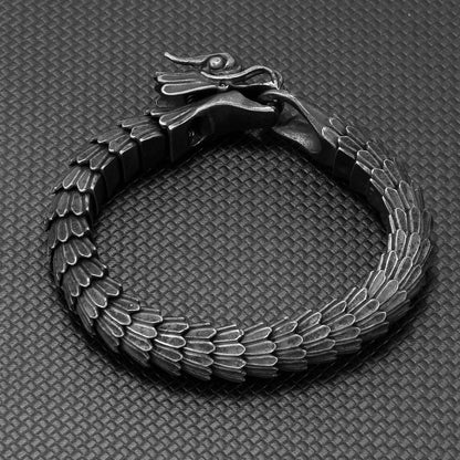 Dragon Buckle Snake Chain for Men Punk Black Bracelet Stainless Steel Jewelry Rock Accessories FZwear