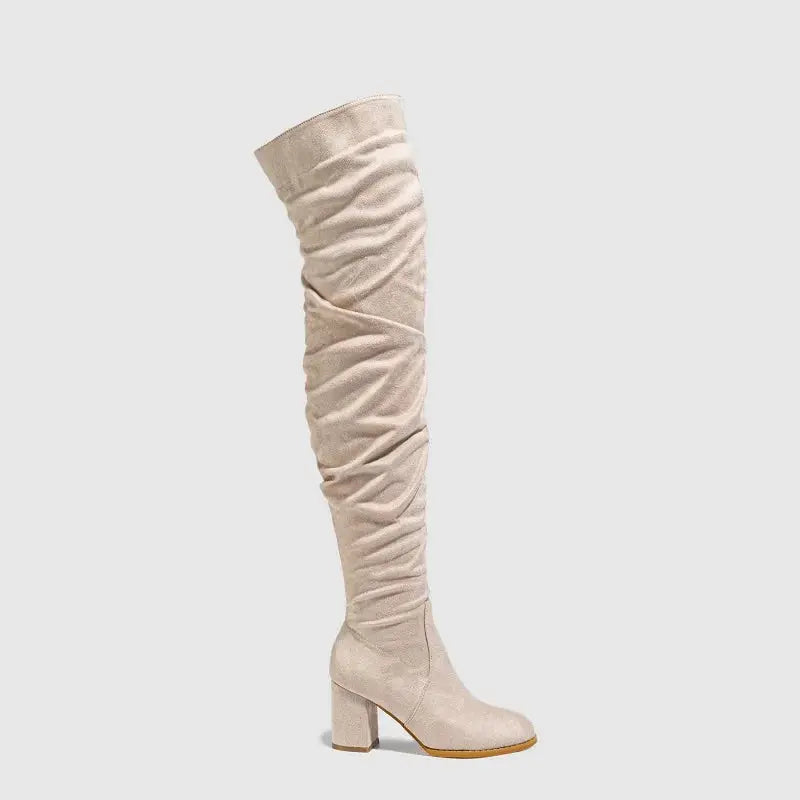 FZ Women's Over-the-Knee Flock Square Heel Thigh High Boots