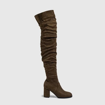 FZ Women's Over-the-Knee Flock Square Heel Thigh High Boots