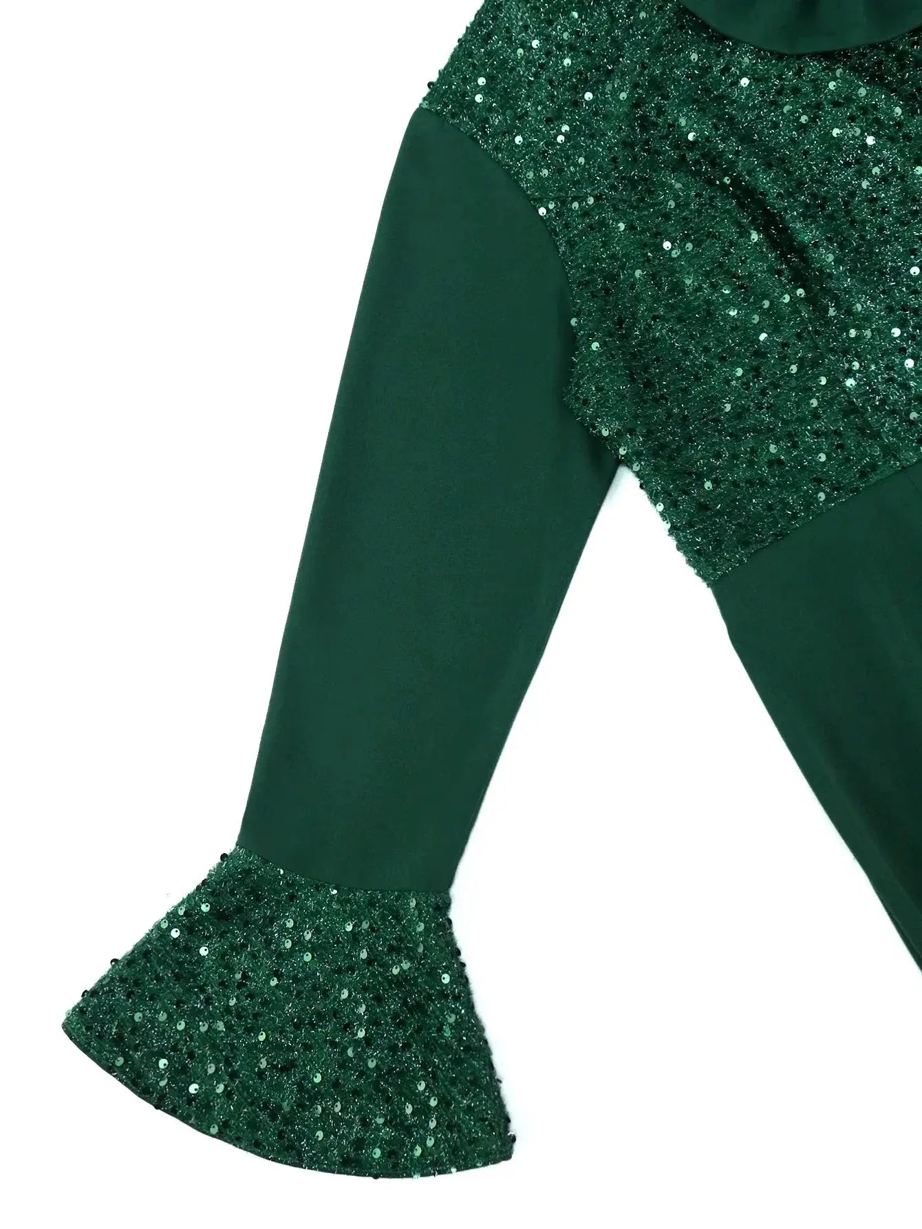 Elegant Green Shiny Sequined Dresses with Bow Long Flare Sleeves Mermaid Christmas African Brithday Party Occasion Event Robes FZwear