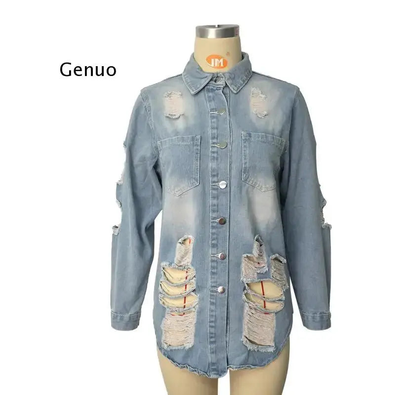 European American Women Jacket Wear Fashion Versatile Denim Jacket 2023 New Women Windbreaker Coat Ovesize Hollow Out Denim Coat FZwear