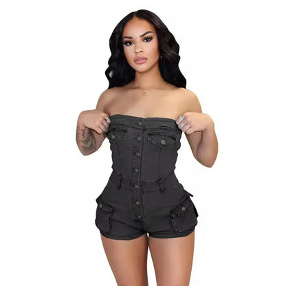 FZ Women's Summer Stretch Denim Short Romper Suit