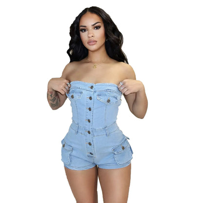 FZ Women's Summer Stretch Denim Short Romper Suit