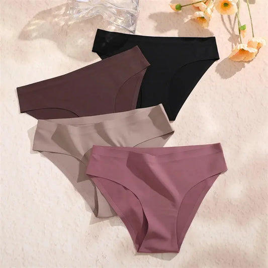 FINETOO 5PCS Seamless Panties for Women Sexy Ice Silk Underwear Soild Briefs Low Waist Comfortable Invisible Lingerie Intimates FZwear